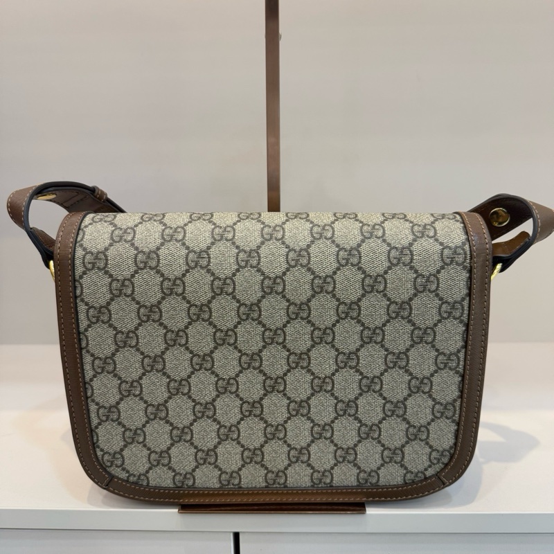 Gucci 1955馬鞍包 老花拼焦糖色中號單肩斜挎-2