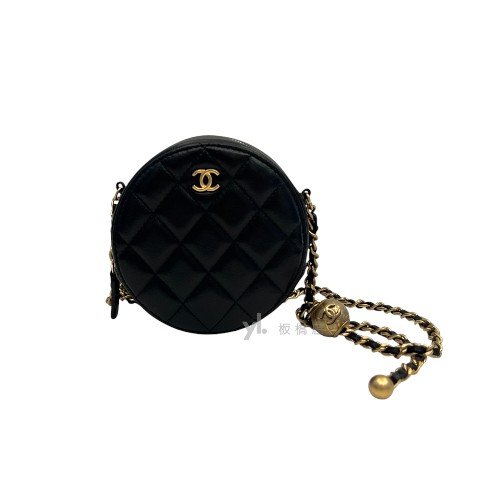 Chanel 黑荔枝皮金釦Mini郵差包AP2914-1