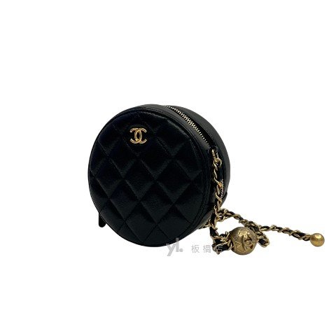 Chanel 黑荔枝皮金釦Mini郵差包AP2914-3