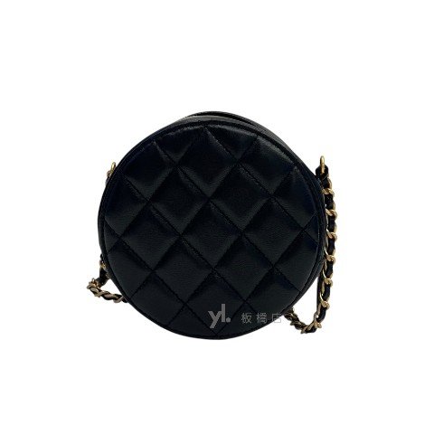 Chanel 黑荔枝皮金釦Mini郵差包AP2914-4