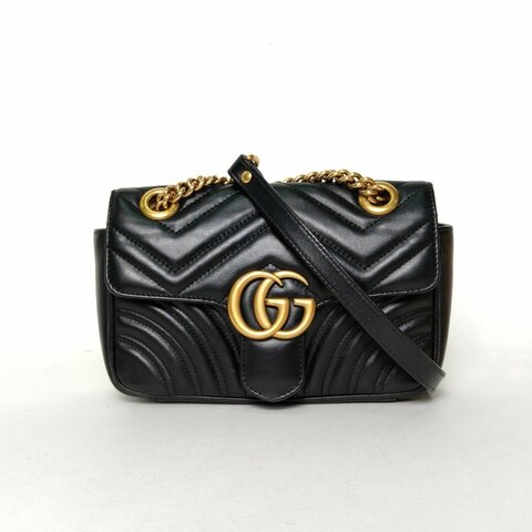 GUCCI GGMarmont肩背包Mini22黑色牛皮金扣肩背包