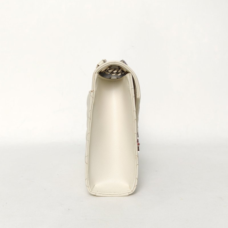 SAINT LAURENT Envelope絎縫翻蓋郵差包信封包中號米白色牛皮銀扣肩背包-1