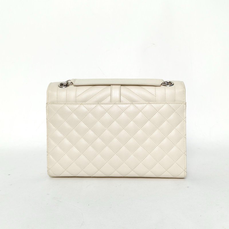 SAINT LAURENT Envelope絎縫翻蓋郵差包信封包中號米白色牛皮銀扣肩背包-2