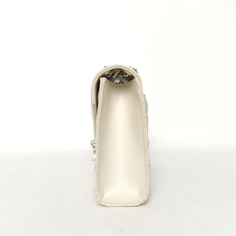 SAINT LAURENT Envelope絎縫翻蓋郵差包信封包中號米白色牛皮銀扣肩背包-3