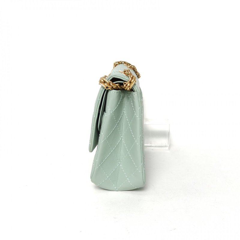 CHANEL 2.55口蓋包小號24綠色牛皮25開金扣肩背包-3