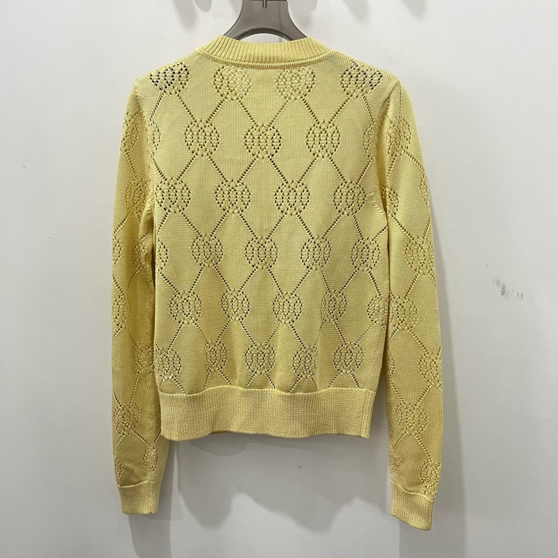 Hermes愛馬仕黃色鏤空logo開衫36碼衣長54肩寬45袖長57胸圍90-2