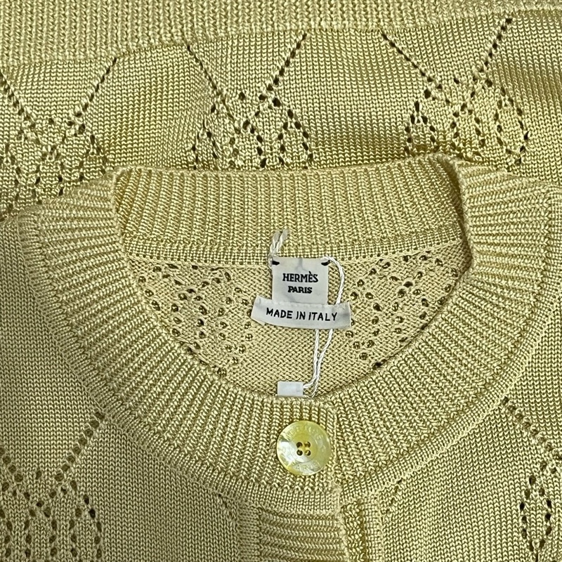 Hermes愛馬仕黃色鏤空logo開衫36碼衣長54肩寬45袖長57胸圍90-4
