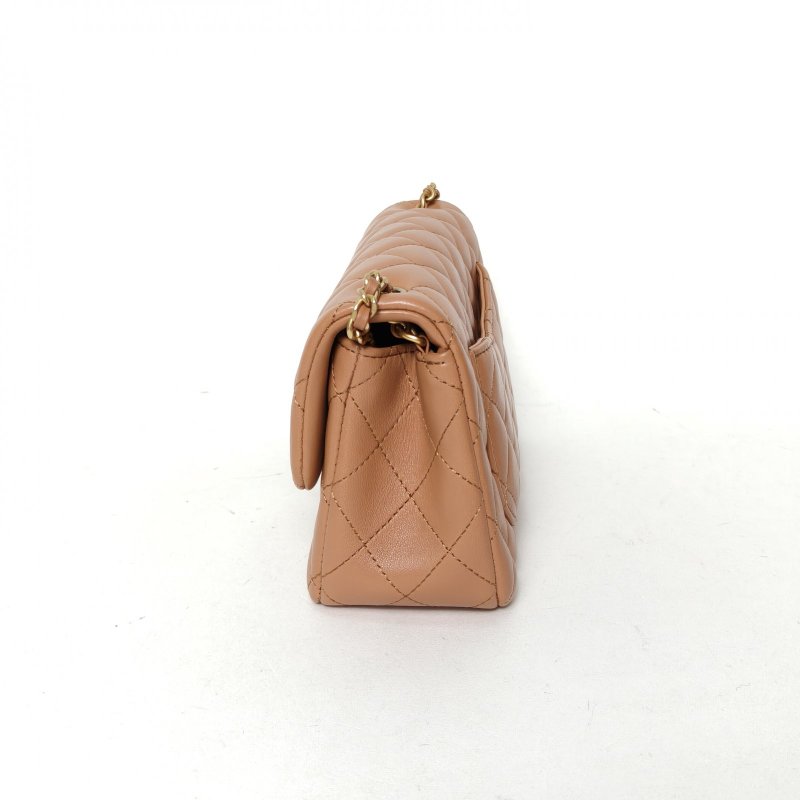 CHANEL CF口蓋包新款硬底大Mini20焦糖色羊皮晶片開金扣金球調節扣肩帶24K肩背包-1