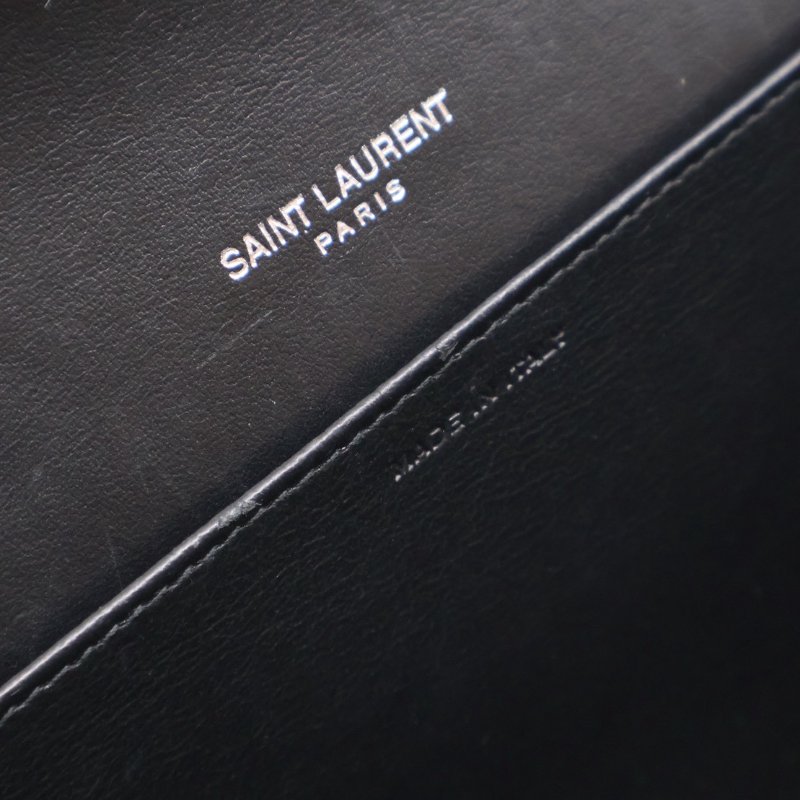 YSL 鱷魚壓紋信封鍊包 - 黑銀-4