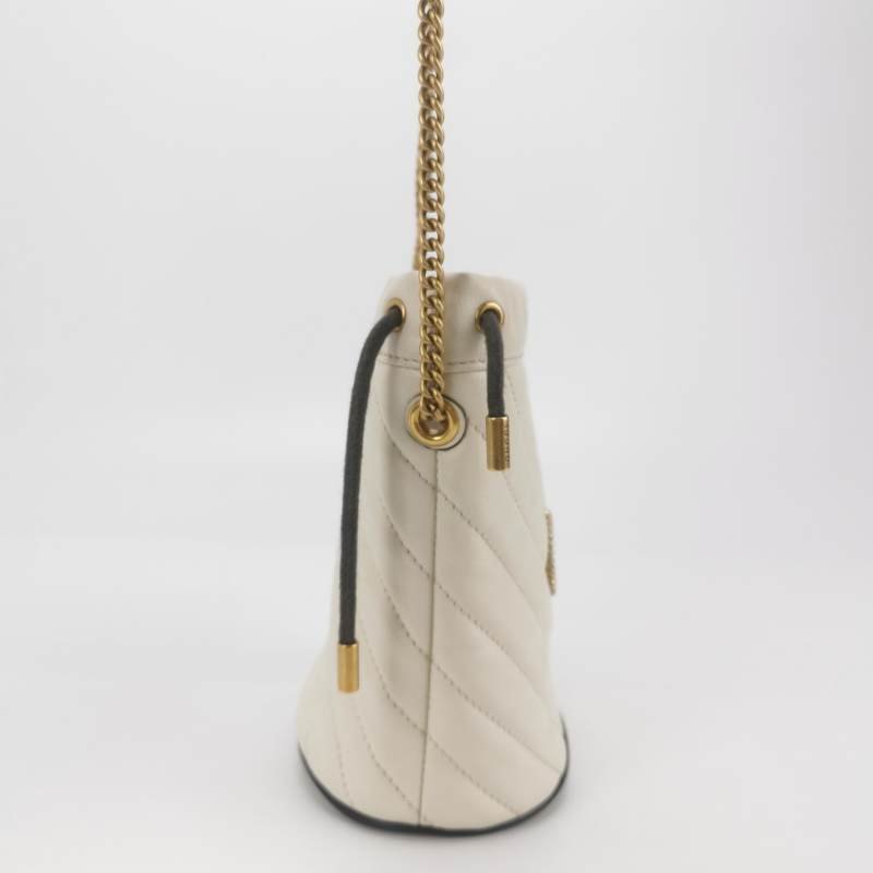 Gucci GG Marmont迷你牛皮V紋絎縫雙G標誌水桶包斜挎包單肩包-3