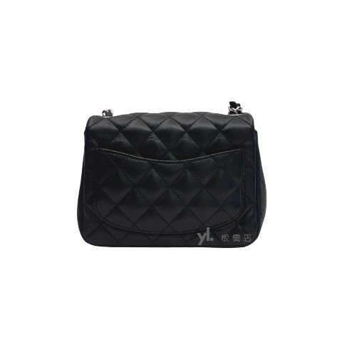 CHANEL 黑色羊皮菱格紋銀釦方胖子 A35200-4