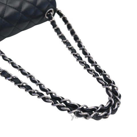 CHANEL 黑色羊皮菱格紋銀釦方胖子 A35200-7