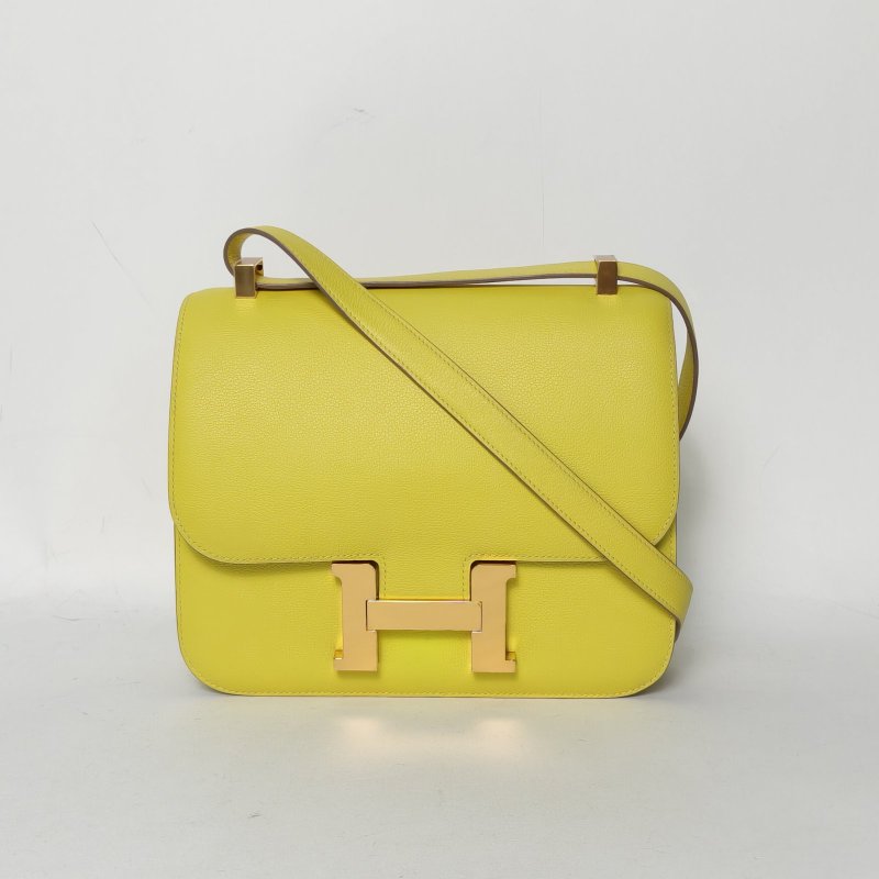 HERMES Constance康康249R檸檬黃EC皮Y刻金扣肩背包-0