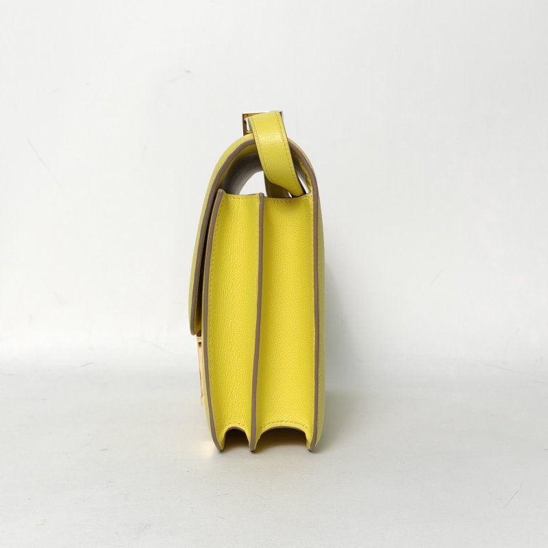 HERMES Constance康康249R檸檬黃EC皮Y刻金扣肩背包-1