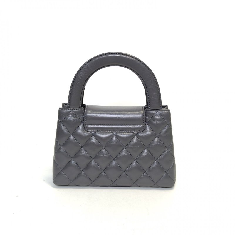 CHANEL 24AKelly鏈條手柄深灰色牛皮晶片開金扣手提包肩背包-2