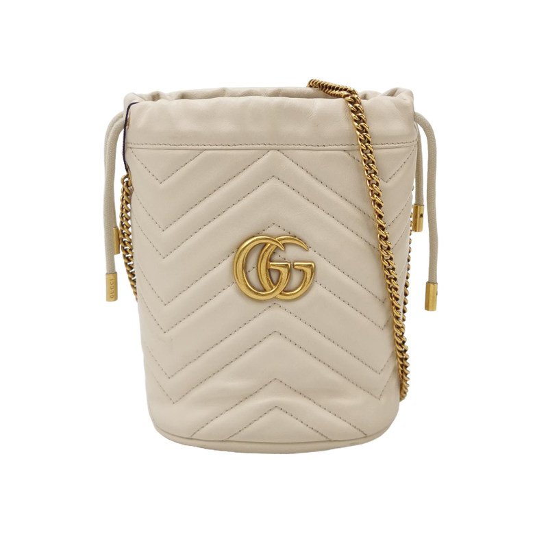 Gucci GG Marmont迷你牛皮V紋絎縫雙G標誌水桶包斜挎包單肩包-0