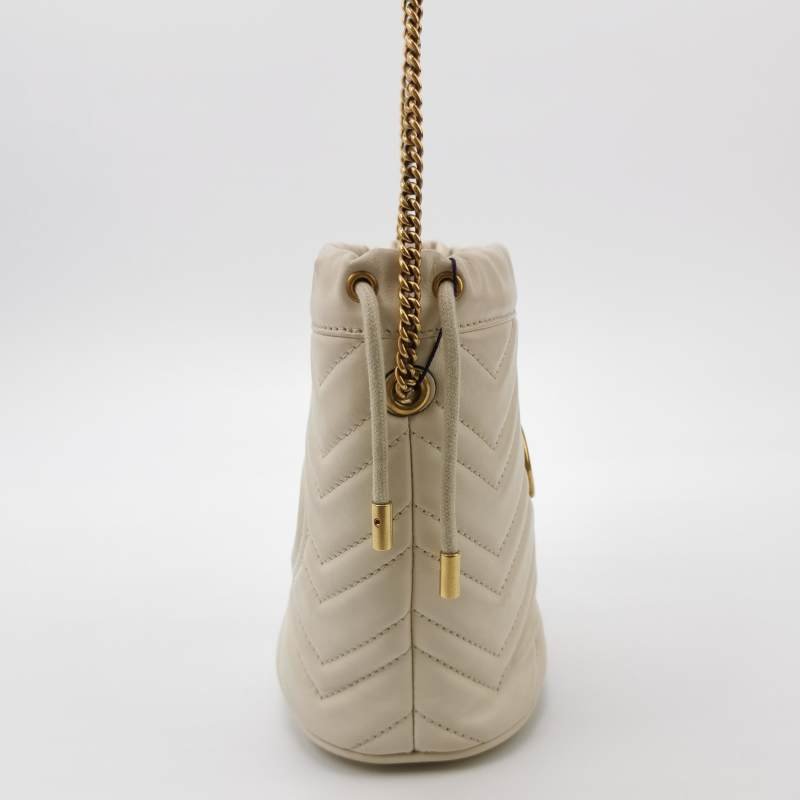 Gucci GG Marmont迷你牛皮V紋絎縫雙G標誌水桶包斜挎包單肩包-3