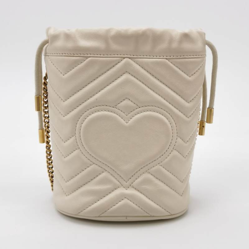 Gucci GG Marmont迷你牛皮V紋絎縫雙G標誌水桶包斜挎包單肩包-4