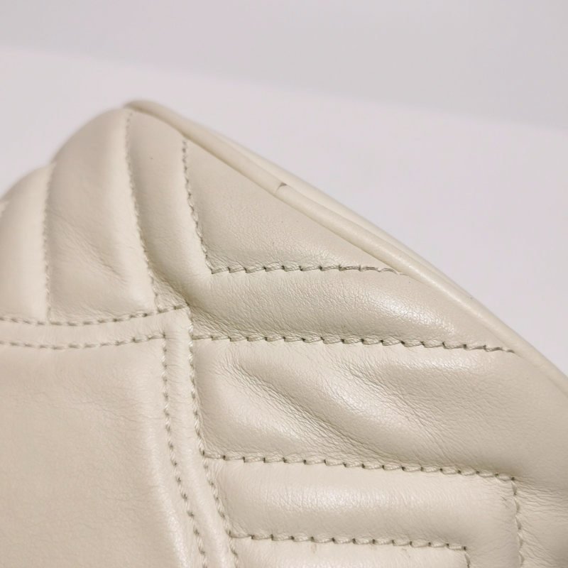 Gucci GG Marmont迷你牛皮V紋絎縫雙G標誌水桶包斜挎包單肩包-20