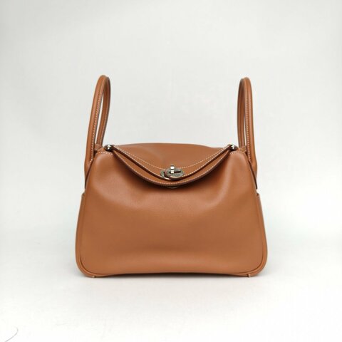 HERMES Lindy2637金棕色EC皮Z刻銀扣肩背包