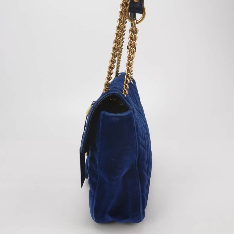 Gucci GG Marmont中號牛皮絨布V紋絎縫雙G標誌口蓋包單肩包-2