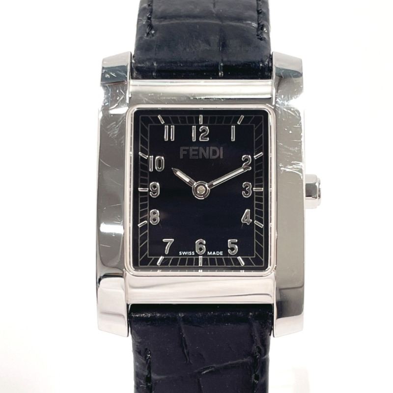 FENDI Classico 150-7000L-724 女士腕錶，不鏽鋼/皮革錶帶，銀色，石英機芯，黑色錶盤-0