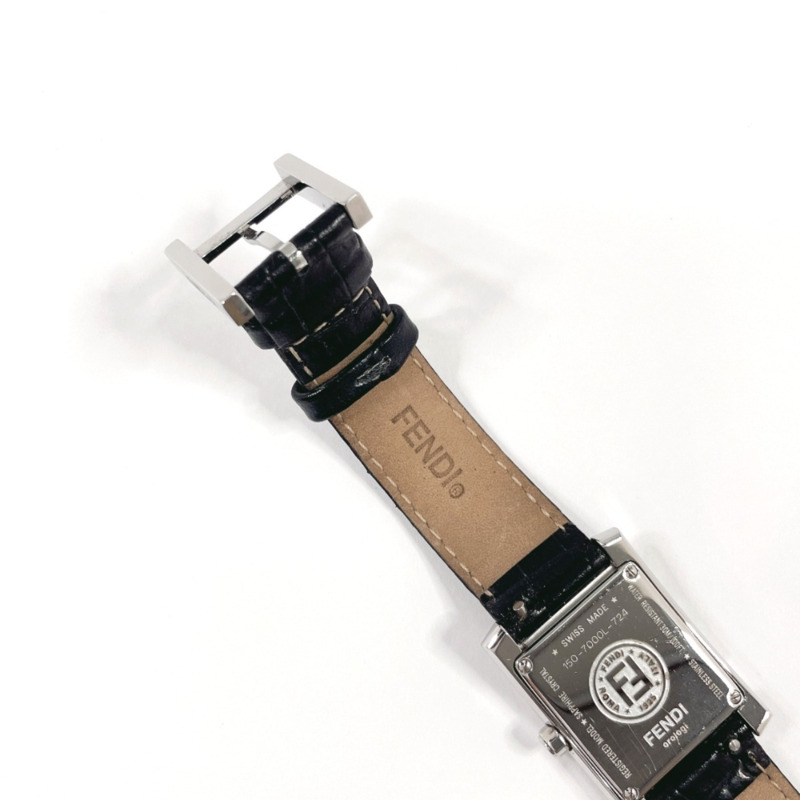 FENDI Classico 150-7000L-724 女士腕錶，不鏽鋼/皮革錶帶，銀色，石英機芯，黑色錶盤-5