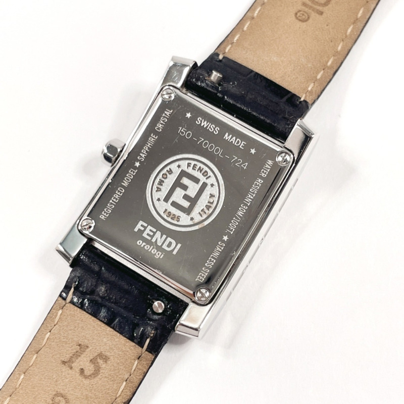 FENDI Classico 150-7000L-724 女士腕錶，不鏽鋼/皮革錶帶，銀色，石英機芯，黑色錶盤-6