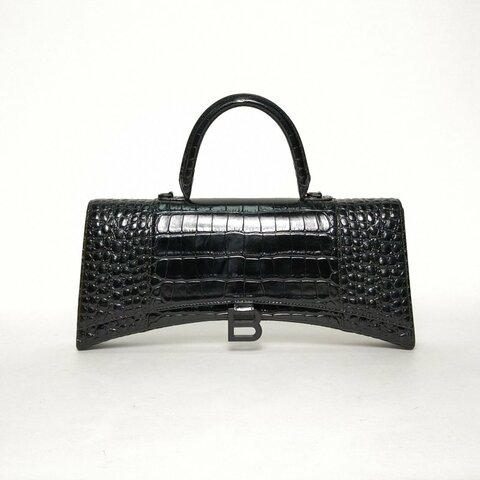 BALENCIAGA 黑色牛皮Hourglass沙漏超長款法棍包35肩背包