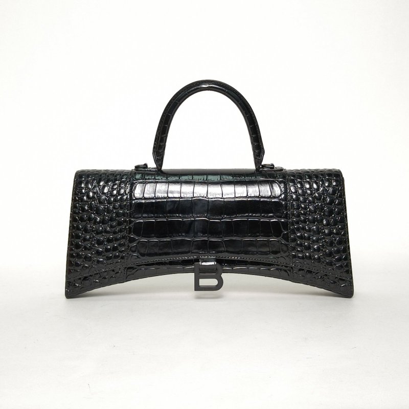 BALENCIAGA 黑色牛皮Hourglass沙漏超長款法棍包35肩背包-0