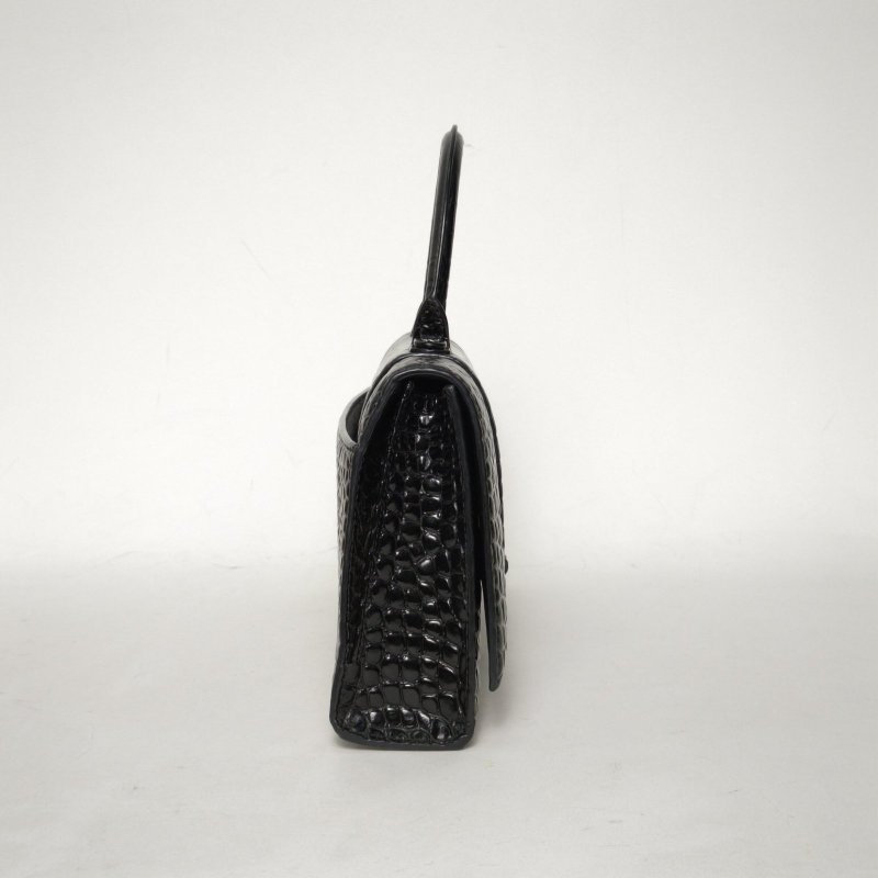 BALENCIAGA 黑色牛皮Hourglass沙漏超長款法棍包35肩背包-3