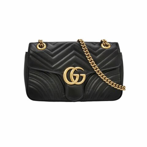 Gucci GG Marmont中號牛皮V紋絎縫雙G標誌口蓋包單肩包