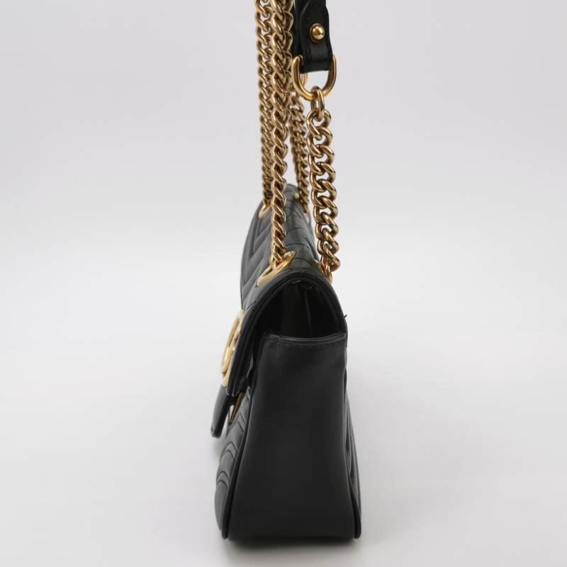 Gucci GG Marmont中號牛皮V紋絎縫雙G標誌口蓋包單肩包-2