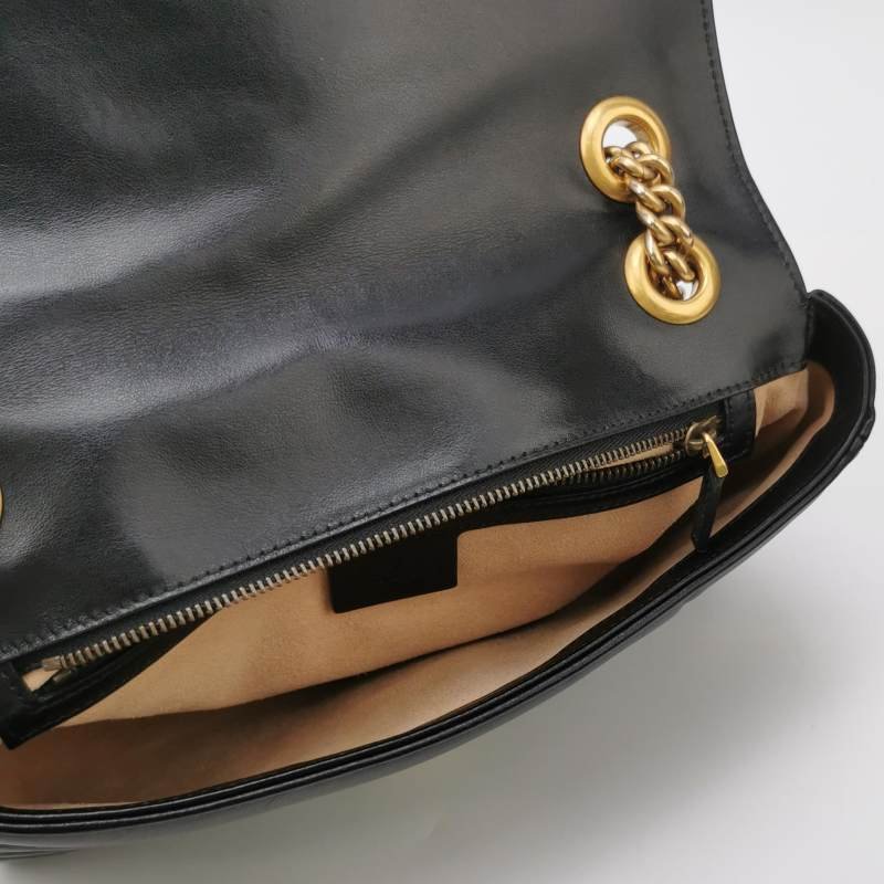 Gucci GG Marmont中號牛皮V紋絎縫雙G標誌口蓋包單肩包-6