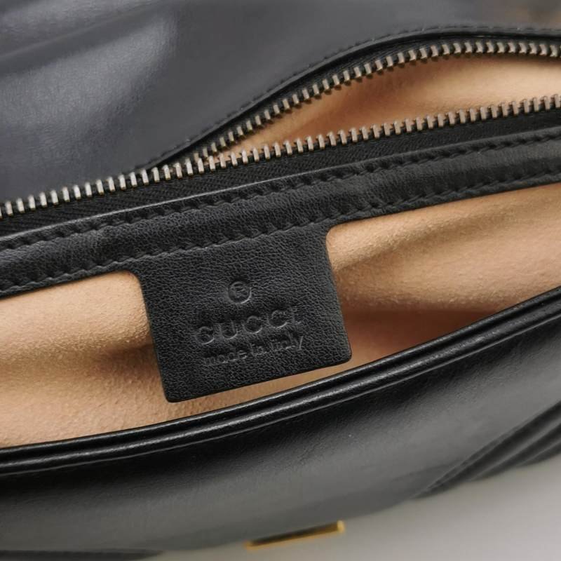 Gucci GG Marmont中號牛皮V紋絎縫雙G標誌口蓋包單肩包-7