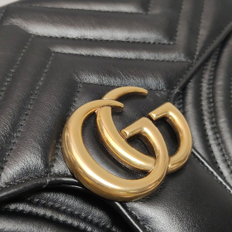 Gucci GG Marmont中號牛皮V紋絎縫雙G標誌口蓋包單肩包-12