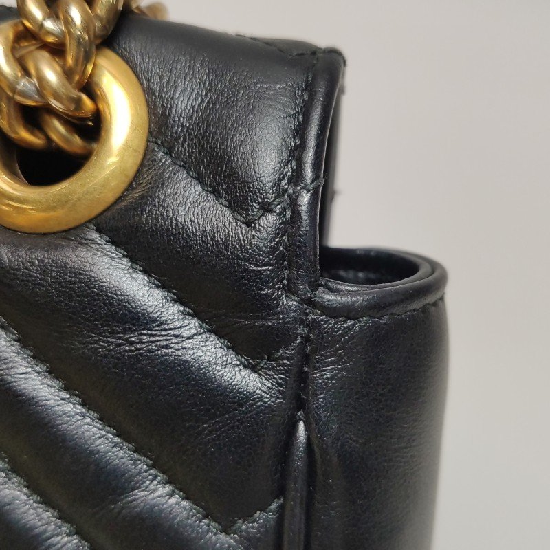 Gucci GG Marmont中號牛皮V紋絎縫雙G標誌口蓋包單肩包-14