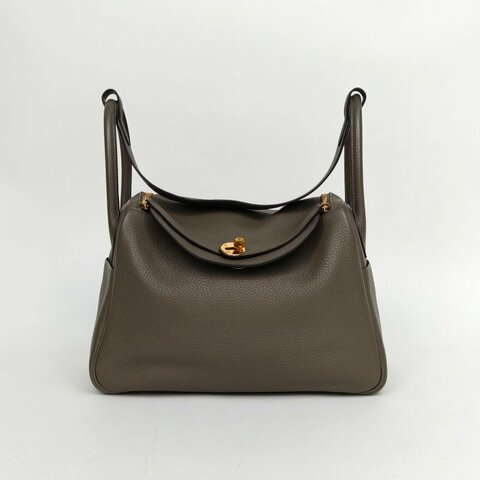 HERMES Lindy308F錫器灰TC皮C刻金扣肩背包