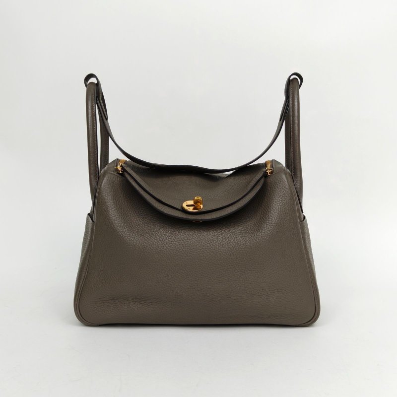 HERMES Lindy308F錫器灰TC皮C刻金扣肩背包-0