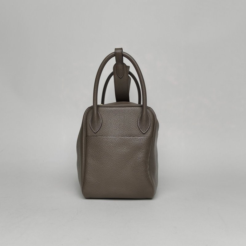 HERMES Lindy308F錫器灰TC皮C刻金扣肩背包-1