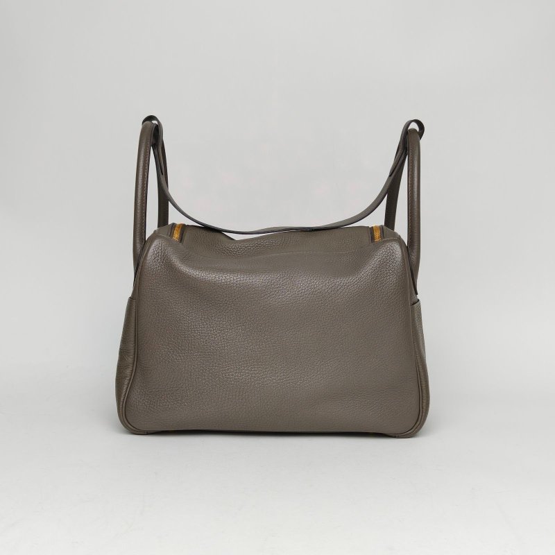 HERMES Lindy308F錫器灰TC皮C刻金扣肩背包-2