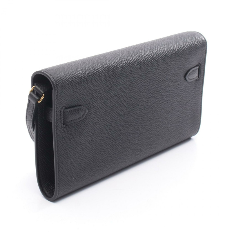 愛馬仕 Kelly 斜背包 K Epsom 黑色 二手 女士 GHW-1