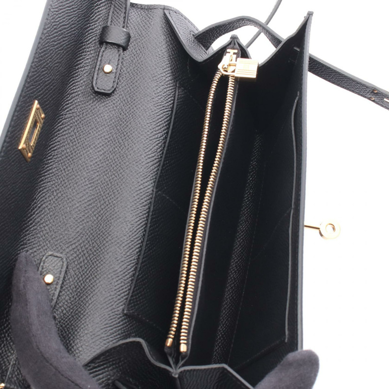 愛馬仕 Kelly 斜背包 K Epsom 黑色 二手 女士 GHW-2