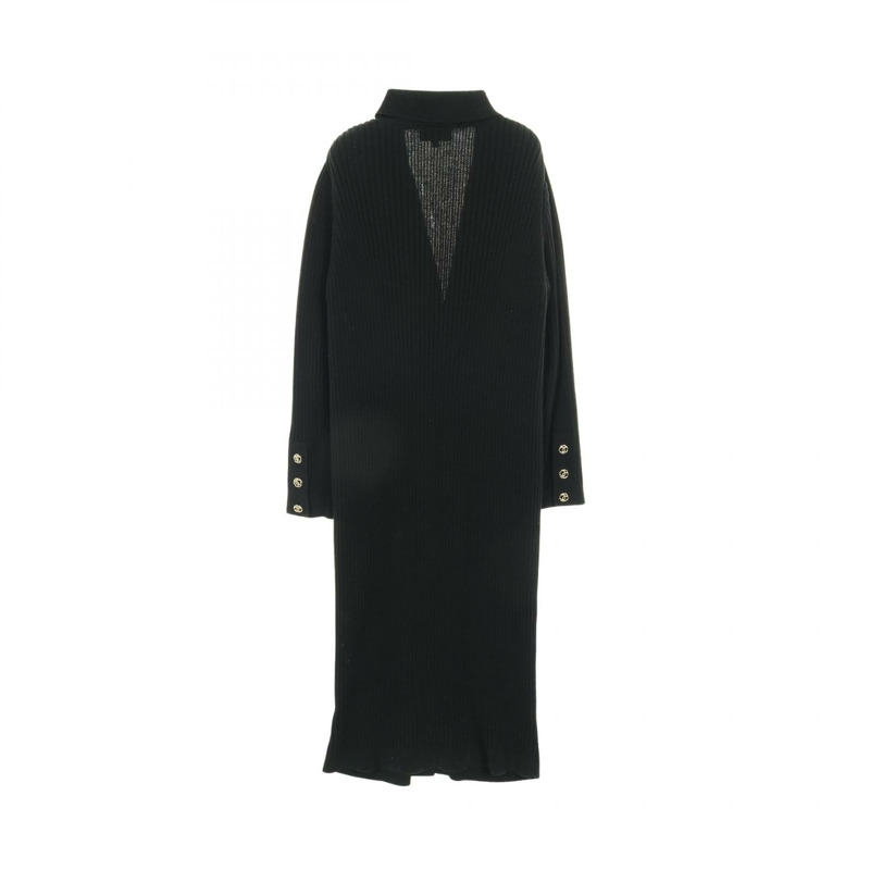 香奈兒 COCO 標誌紐帶長版開襟衫 #34 P63309K48814 棉質 黑色-1