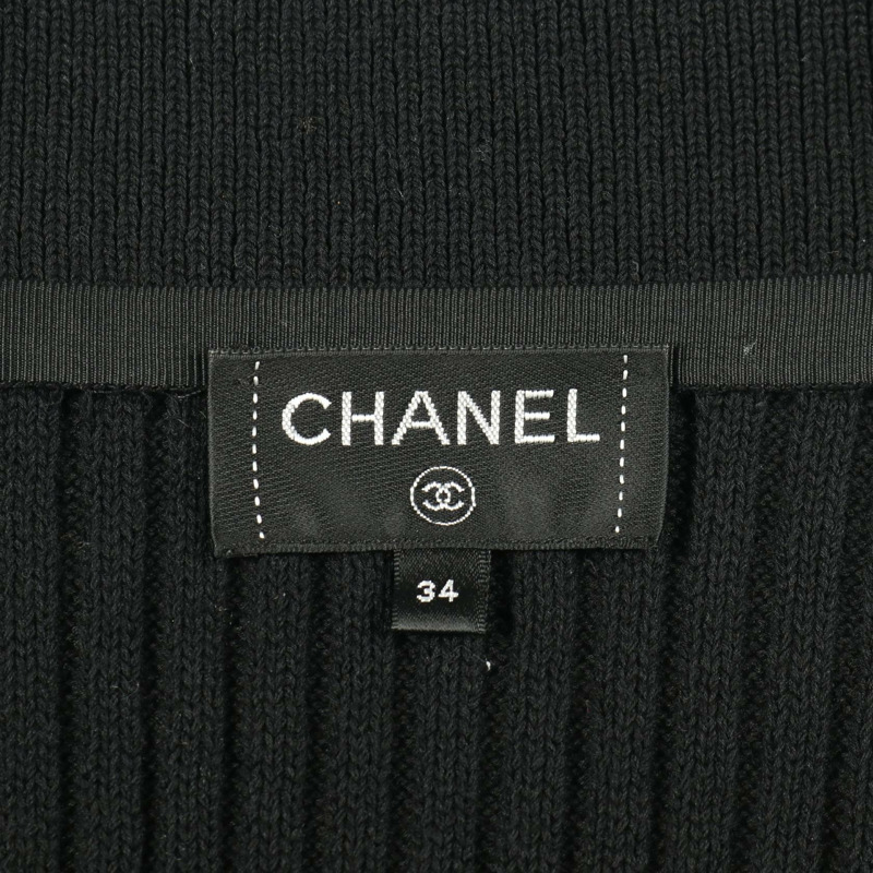 香奈兒 COCO 標誌紐帶長版開襟衫 #34 P63309K48814 棉質 黑色-2