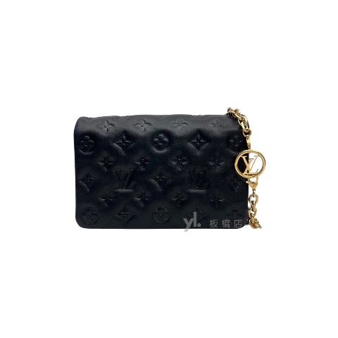 LV Pochette Coussin黑羊皮壓紋雙層金鍊包 M82116-1