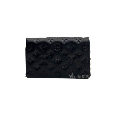 LV Pochette Coussin黑羊皮壓紋雙層金鍊包 M82116-4