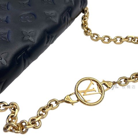LV Pochette Coussin黑羊皮壓紋雙層金鍊包 M82116-7
