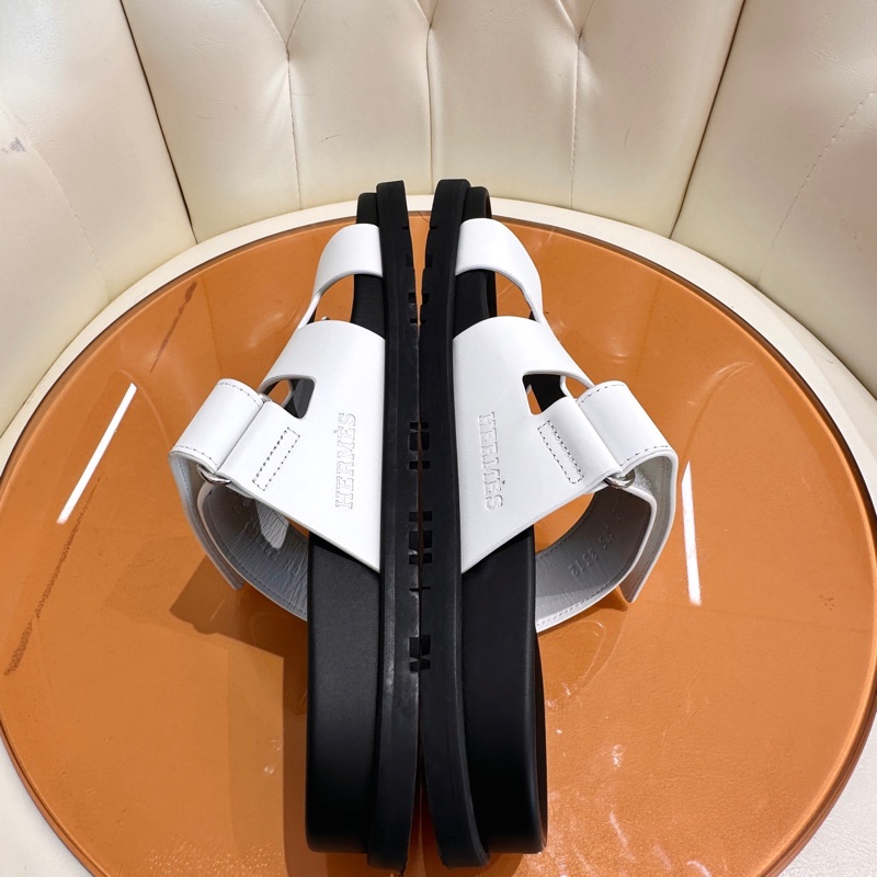 Hermes愛馬仕 經典白色二舅鞋拖鞋 37.5碼 熱門時尚單品 休閒百搭 慵懶隨性 四季都可以穿-3