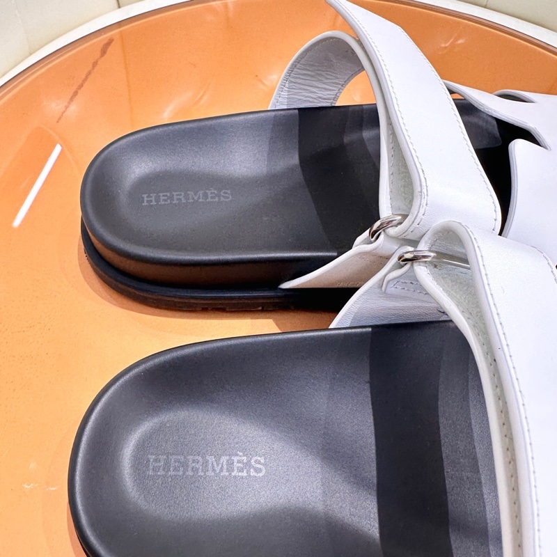 Hermes愛馬仕 經典白色二舅鞋拖鞋 37.5碼 熱門時尚單品 休閒百搭 慵懶隨性 四季都可以穿-8